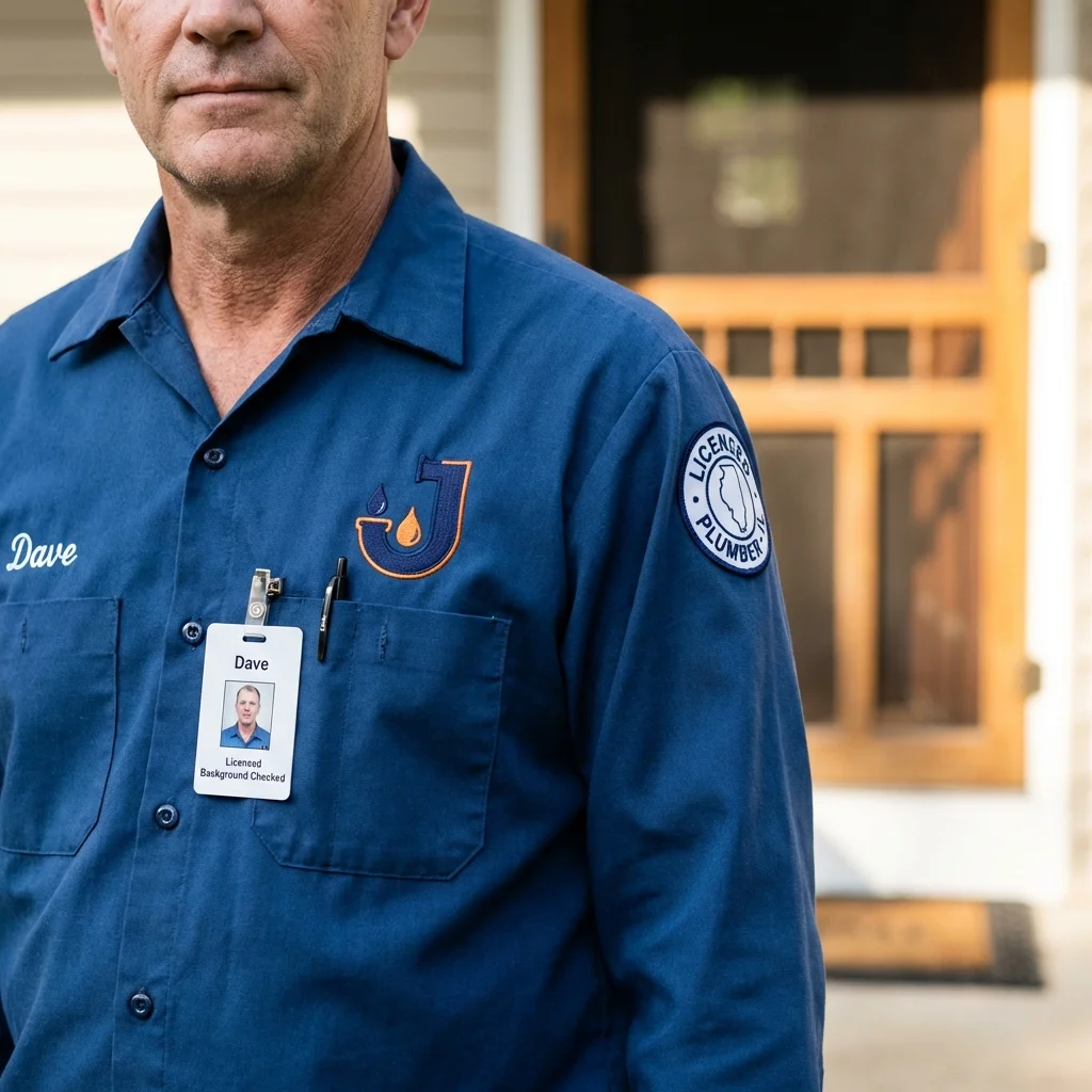Licensed plumber showing ID badge in Hilton Head Island, SC